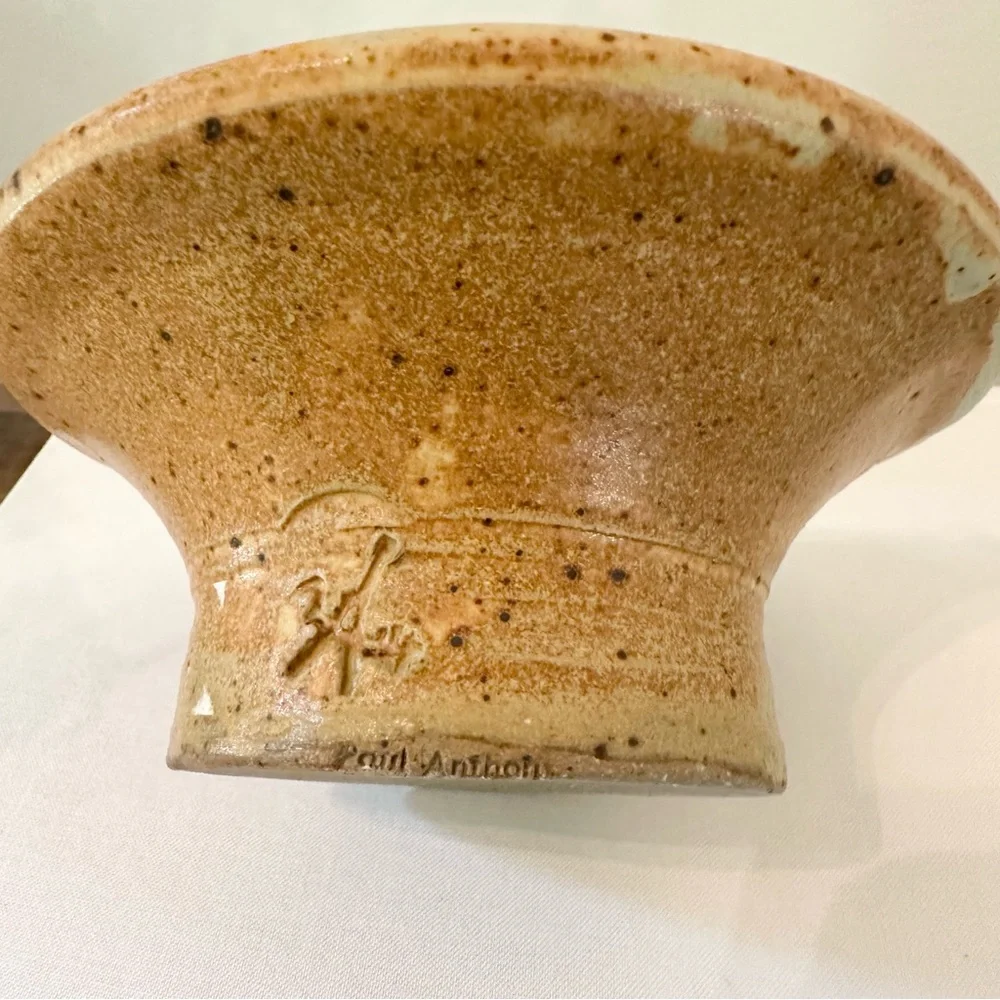 Anthony Stoneware Soap Dish Artisan Pottery Butternut Sponge Flower Frog